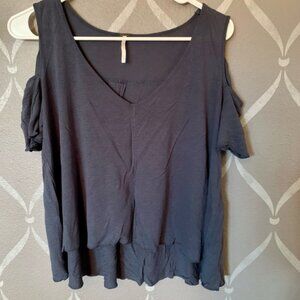 Free People Deep Blue Cold Shoulder Blouse